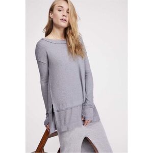 Free People North Shore Thermal Top Waffle Knit Storm Grey size Medium